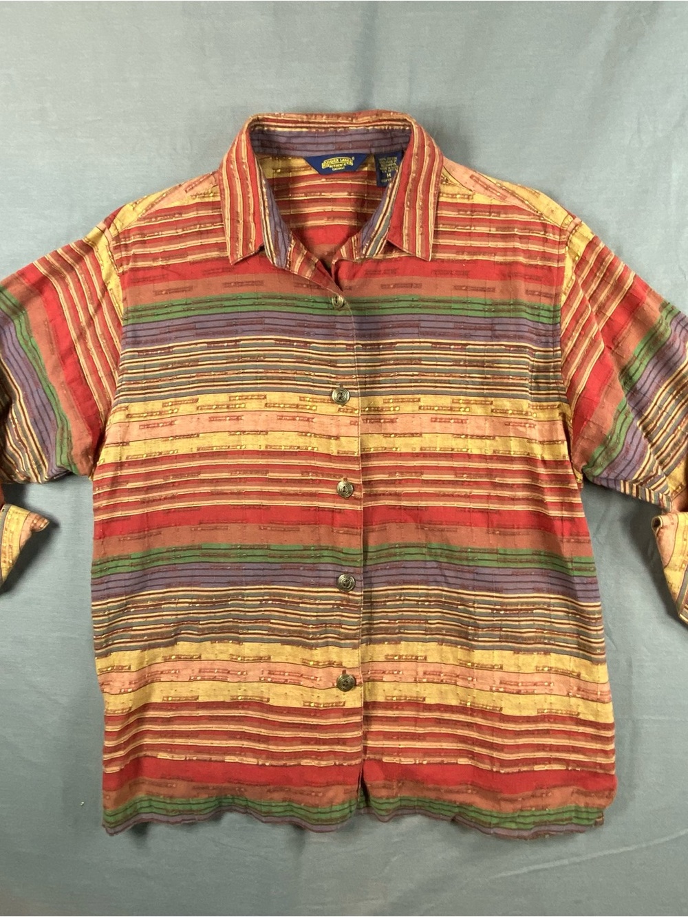 Vintage late 90s Striped Multicolor Women’s Button-Up Shirt - Yellow/Red/Green